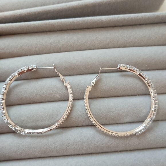 Cubic Zirconia silver tone hoop earrings - Picture 3 of 8